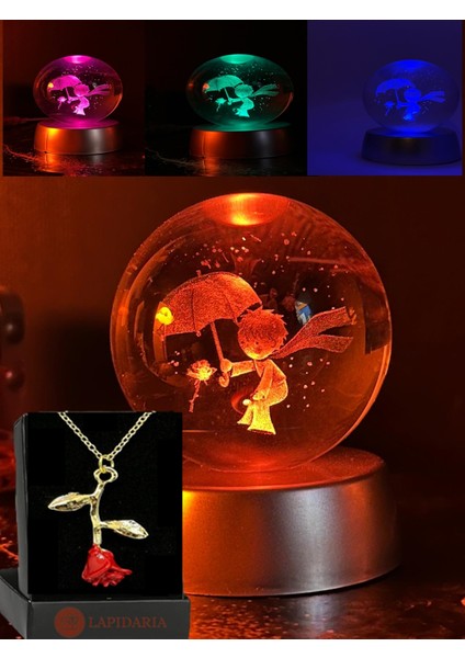 Renk Değiştiren LED Işıklı Küçük Prens Kristal Little Prince Lamba Kar Küresi ve Kolye