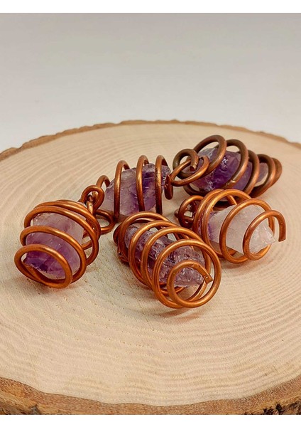 Ametist Taşı Ham Parça Bakır Spiral Otantik Kolye Ucu