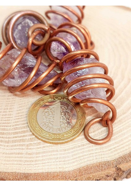 Ametist Taşı Ham Parça Bakır Spiral Otantik Kolye Ucu fiyatları