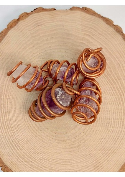 Ametist Taşı Ham Parça Bakır Spiral Otantik Kolye Ucu modelleri
