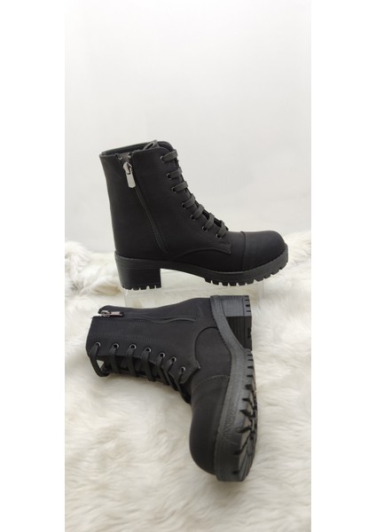 Çiğdem Siyah Yanı Fermuarlı Önü Bağlı Klasik Postal (Sdf B3) - Siyah - 38 - ST00938-SİYAH-38