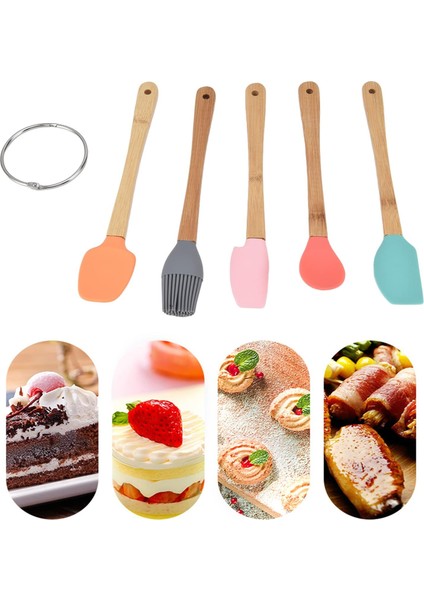 5 Li Renkli Bambu Silikon Spatula Seti mini boy