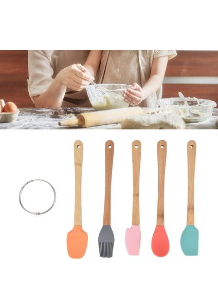 5 Li Renkli Bambu Silikon Spatula Seti mini boy indirimleri