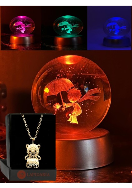 Renk Değiştiren LED Işıklı Küçük Prens Kristal Little Prince Lamba Kar Küresi ve Kolye