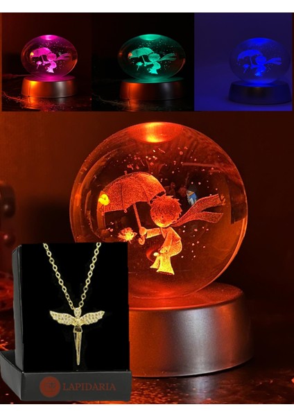 Renk Değiştiren LED Işıklı Küçük Prens Kristal Little Prince Lamba Kar Küresi ve Kolye
