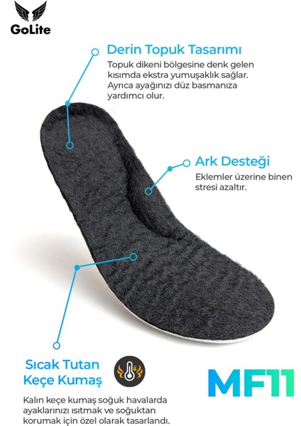 Bebek ve Çocuk İçin Spor Ayakkabı Patik İç Tabanlığı, Ark Destekli Gündelik Tabanlık Kışlık - MF11 Siyah Keçeli - 18/19 Numara