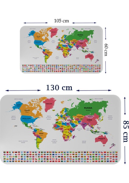 HSD Telekom Ülke Bayrak Lı Eğitici Başkent Detaylı Atlası Dünya Haritası Duvar Stıcker 3833