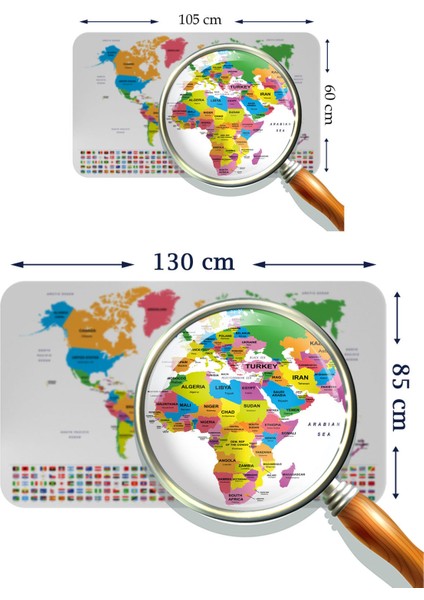 HSD Telekom Ülke Bayrak Lı Eğitici Başkent Detaylı Atlası Dünya Haritası Duvar Stıcker 3833