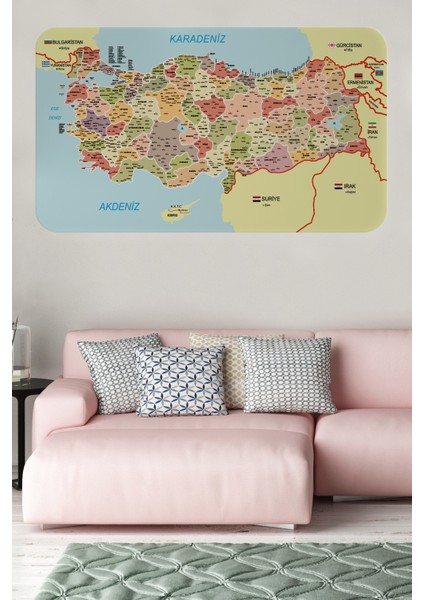 Eğitici ve Öğretici Detaylı Dekoratif Komşulu Türkiye Haritası Duvar Sticker 3846 fiyatları