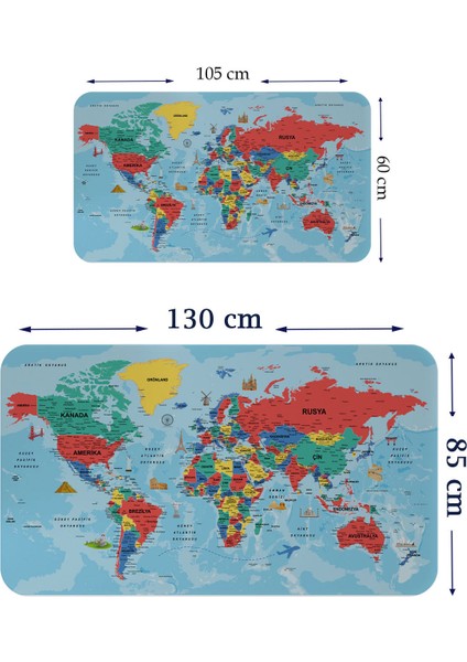 HSD Telekom Türkçe Eğitici Ülke ve Başkent Okyanus Detaylı Atlası Dekoratif Dünya Haritası Duvar Stıcker 3863
