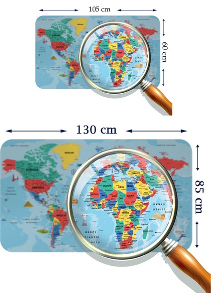 HSD Telekom Türkçe Eğitici Ülke ve Başkent Okyanus Detaylı Atlası Dekoratif Dünya Haritası Duvar Stıcker 3863