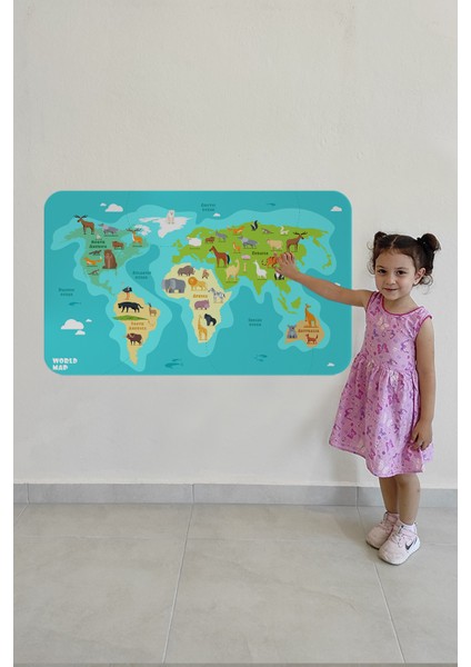Eğitici Dünya Haritası Dünya Atlası Çocuk ve Bebek Odası Duvar Sticker 3784