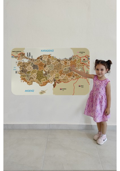 Eğitici ve Öğretici Detaylı Dekoratif Komşulu Türkiye Haritası Duvar Sticker 3847