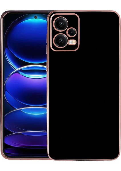Xiaomi Redmi Note 12 4g Kılıf Bark Parlak Silikon Renkli Kenarları Rose Siyah