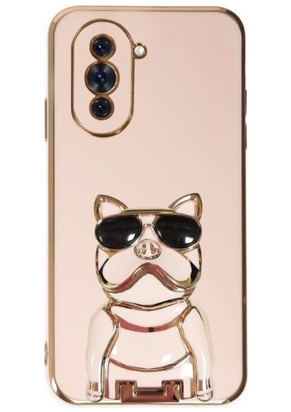 Casestreet Huawei Nova 10 Kılıf Kamera Korumalı Köpek Desenli Standlı Silikon Pembe