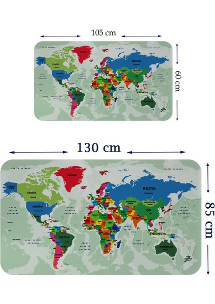 HSD Telekom Türkçe Eğitici Ülke ve Başkent Okyanus Detaylı Atlası Dekoratif Dünya Haritası Duvar Stıcker 3840