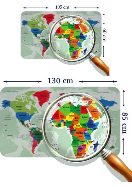 HSD Telekom Türkçe Eğitici Ülke ve Başkent Okyanus Detaylı Atlası Dekoratif Dünya Haritası Duvar Stıcker 3840