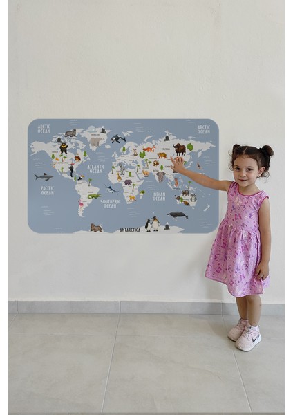 Eğitici Dünya Haritası Dünya Atlası Çocuk ve Bebek Odası Duvar Sticker 3789
