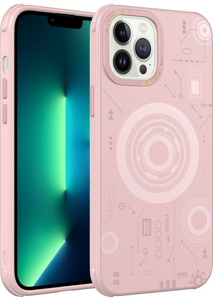 Apple iPhone 13 Pro Max Kılıf Magsafe Şarj Özellikli Desenli Hot Kapak Pembe