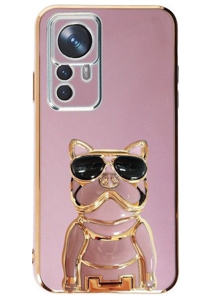 Xiaomi 12T Pro Case Kılıf Kamera Korumalı Köpek Desenli Standlı Silikon Mor