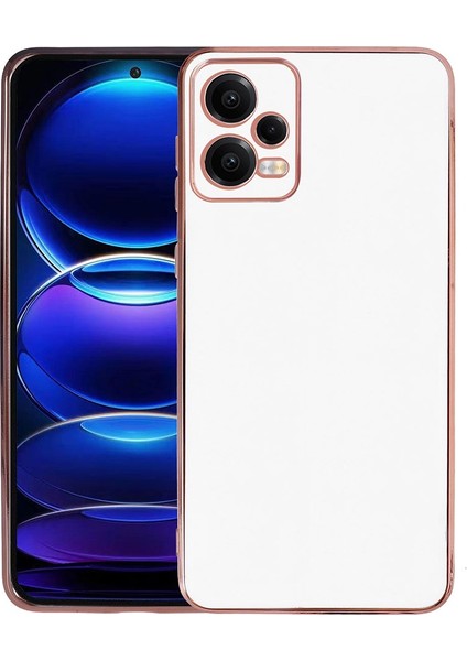 Xiaomi Redmi Note 12 4g Kılıf Bark Parlak Silikon Renkli Kenarları Rose Beyaz