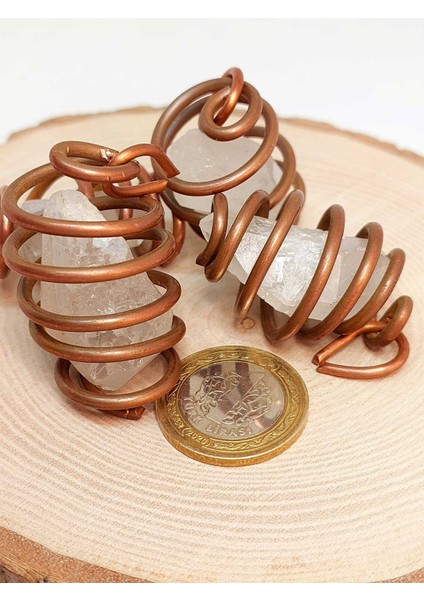 Kristal Kuvars Taşı Ham Parça Bakır Spiral Otantik Kolye Ucu fiyatları