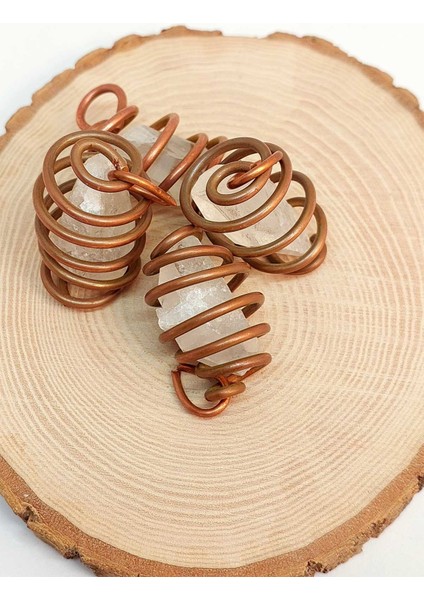Kristal Kuvars Taşı Ham Parça Bakır Spiral Otantik Kolye Ucu fırsatları