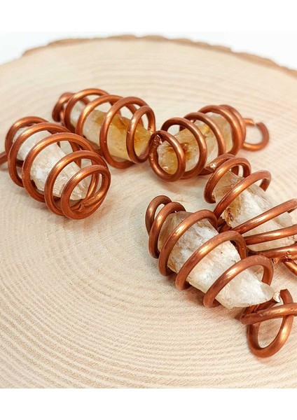 Sitrin Taşı Ham Parça Bakır Spiral Otantik Kolye Ucu