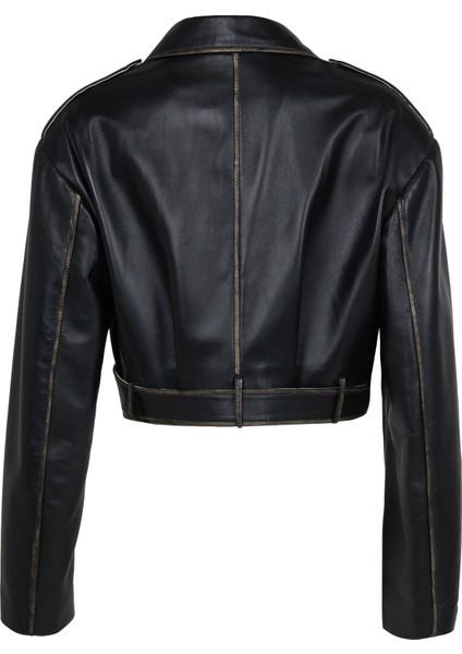 WM022 Gerçek Deri Cropcut Biker Kadın Deri Mont