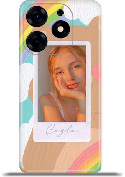 Tecno Spark 10 Pro Kılıf Silikon Esnek Kişiye Özel Fotoğraflı Isim Yazı - Rainbow Love