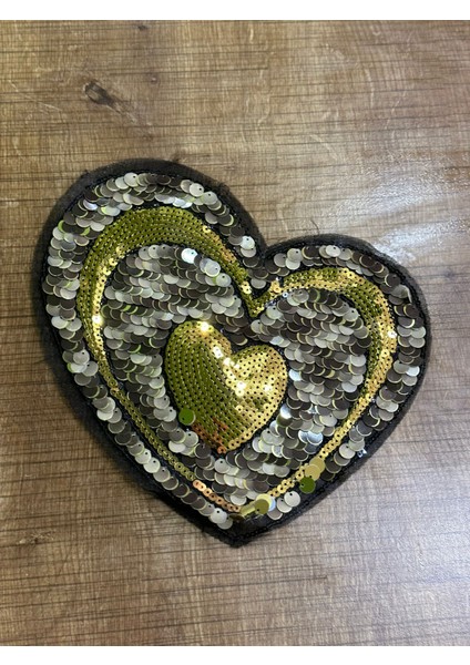 21X23 cm Pul Payetli Kalp Arma Yama Dikiş Hoi Aksesuarı
