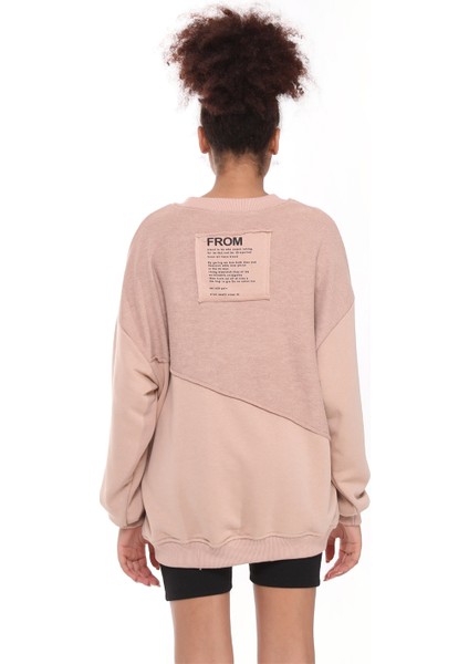 Fancy Kadın Bisiklet Yaka Garnili Sırt Detaylı Oversize Tarz Sweatshirt