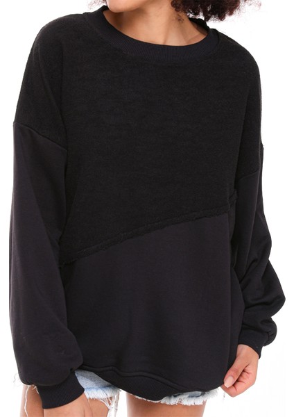 Fancy Kadın Bisiklet Yaka Garnili Sırt Detaylı Oversize Tarz Sweatshirt