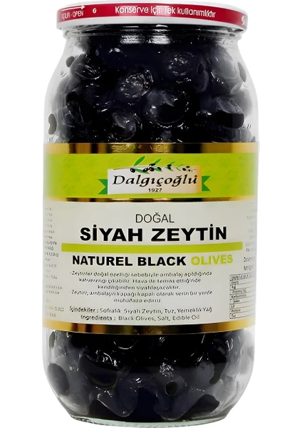 Siyah Zeytin Az Tuzlu Sert Iri Etli Jumbo Lüx 1000 cc Cam Kavanoz