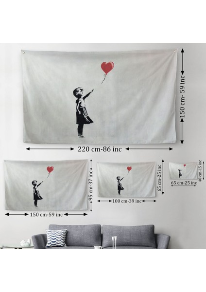Banksy Kırmızı Balonu Uçup Giden Kız Kanvas Duvar ÖRTÜSÜ-HALISI-5059