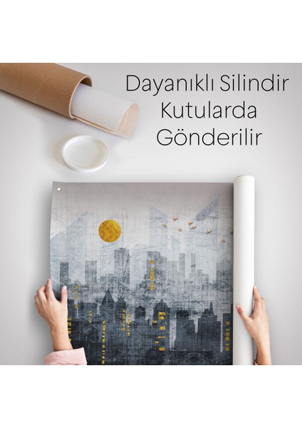 Modern Şehir Manzarasının Silueti Kanvas Duvar ÖRTÜSÜ-HALISI-5038