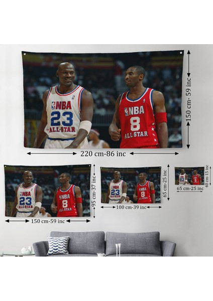 Michael Jordan ve Kobe Bryant Kanvas Duvar ÖRTÜSÜ-HALISI-5153