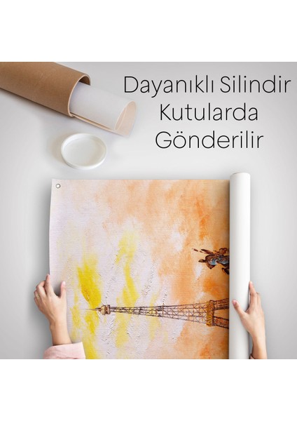 Eyfel Kulesi Manzaralı Yağlıboya Görünüm Dekoratif Duvar Örtüsü - HALISI-5929