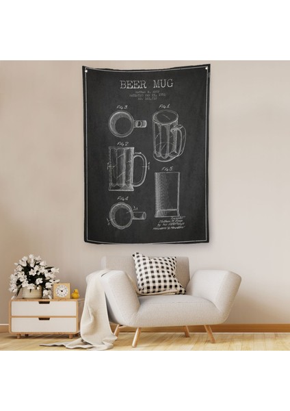 1951 Tarihli Bardağı Patent Çizimi Dekoratif Duvar Örtüsü - HALISI-5213