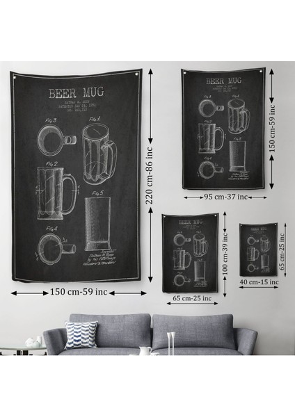 1951 Tarihli Bardağı Patent Çizimi Dekoratif Duvar Örtüsü - HALISI-5213