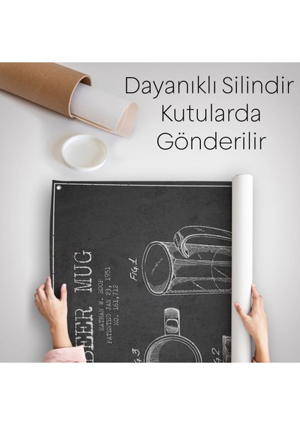1951 Tarihli Bardağı Patent Çizimi Dekoratif Duvar Örtüsü - HALISI-5213