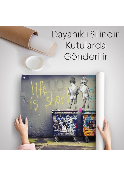 Bansky Çöp Kutusuna Işeyen Çocuklar Kanvas Duvar Örtüsü-Halısı / Hayat KISA-5154