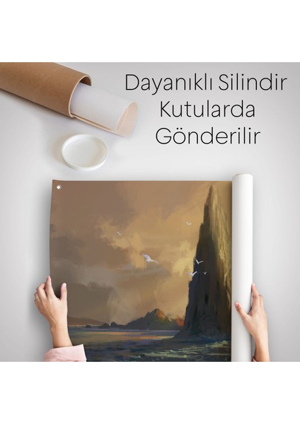 Kayaların Üzerinden Okyanusu Izleyen Beyaz Pelerinli Kadın Kanvas Duvar ÖRTÜSÜ-HALISI-5091