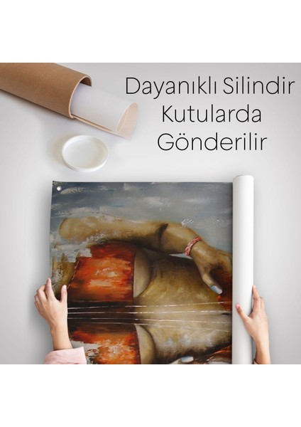Violin Kadın Kanvas Duvar Örtüsü - Halısı, Kadın Keman Sanatı, Suluboya Duvar Örtüsü - HALISI-5229