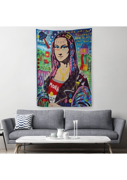Banksy Renkli Mona Lisa Duvar Örtüsü - Halısı, Pop Art, Sokak Sanatı, Duvar Örtüsü - HALISI-5305
