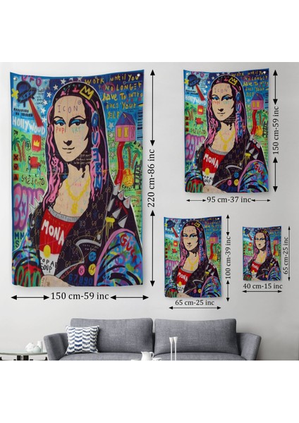 Banksy Renkli Mona Lisa Duvar Örtüsü - Halısı, Pop Art, Sokak Sanatı, Duvar Örtüsü - HALISI-5305