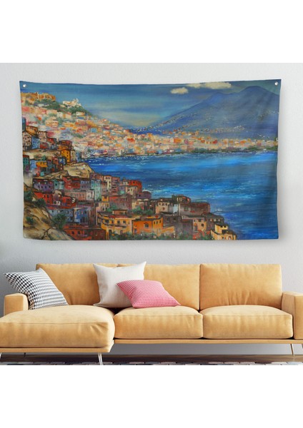 Napoli Manzarası Yağlıboya Görünüm Dekoratif Kanvas Duvar ÖRTÜSÜ-HALISI-3435