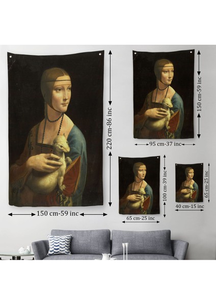 Ermine Leonardo Da Vinci'nın Kakımlı Kadın Eseri Duvar Örtüsü - Halısı / The Lady With BANGS-5113 modelleri