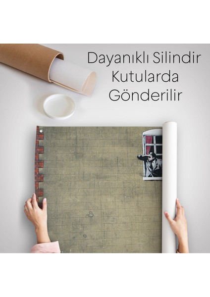 Banksy, Kocası Tarafından Basılan Kadın Kanvas Duvar ÖRTÜSÜ-HALISI-5093