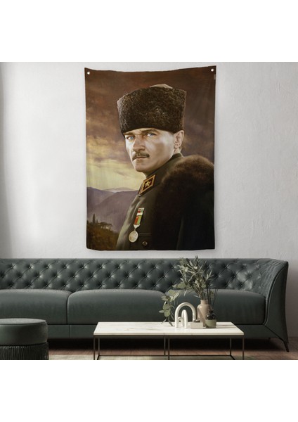 Kalpaklı Mustafa Kemal Atatürk Duvar Örtüsü-Halısı -6448